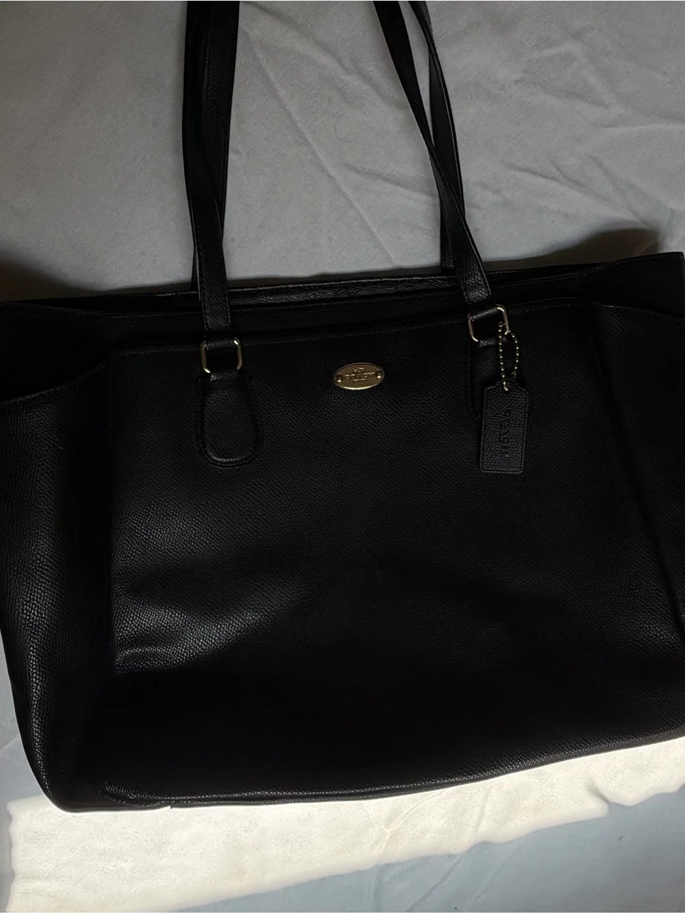 Coach Black Leather Tote with Gold Accent